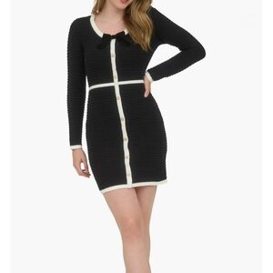 Elegant Black and White Bow Sweater  Dress